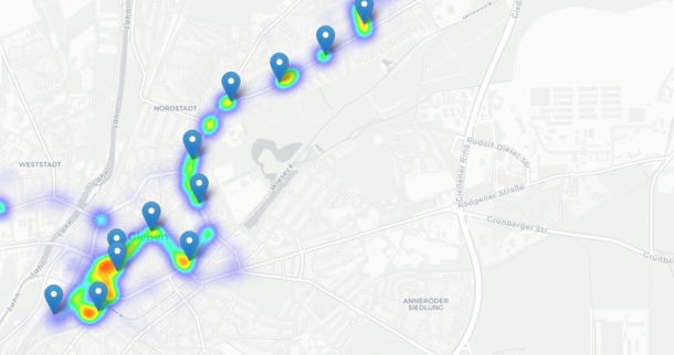 KOmmunalDigital- SW Gießen - Stauzeiten heat map